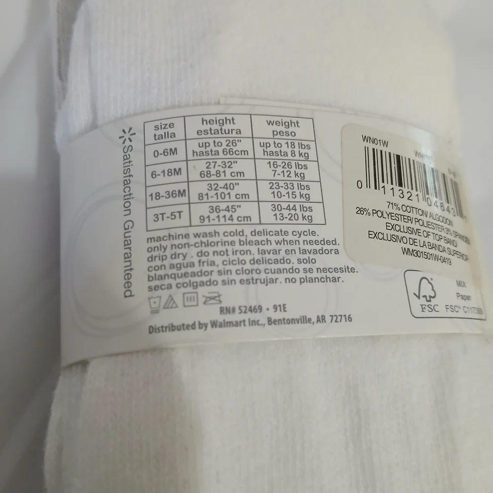 WONDER NATION TODDLER GIRL'S TIGHTS SIZE‎ 6-18 MONTHS